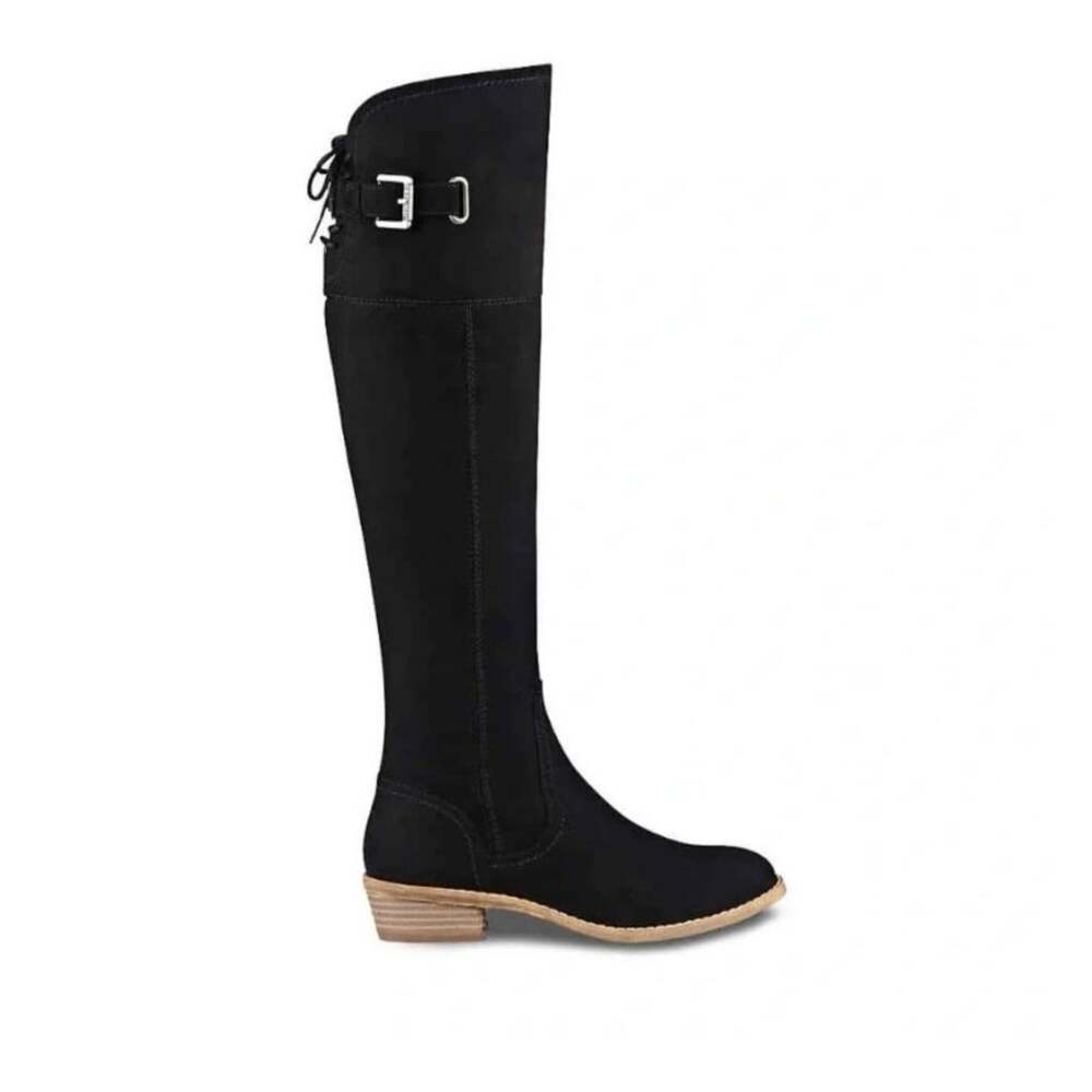 G by GUESS Women’s Size 11 Black Wide Calf Knee High Faux Suede Boots Lace Up
